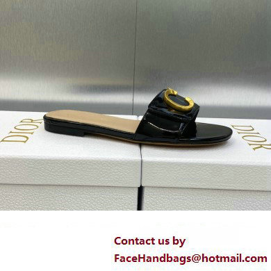 Dior C'est Flat Slides Patent Calfskin Black 2023