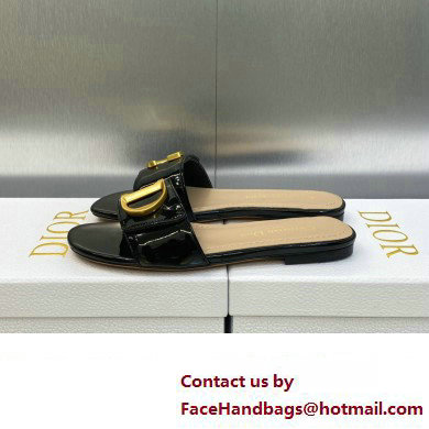 Dior C'est Flat Slides Patent Calfskin Black 2023