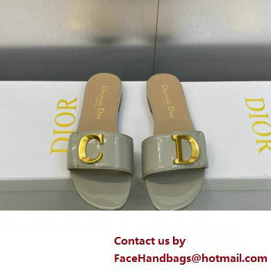 Dior C'est Flat Slides Patent Calfskin Gray 2023