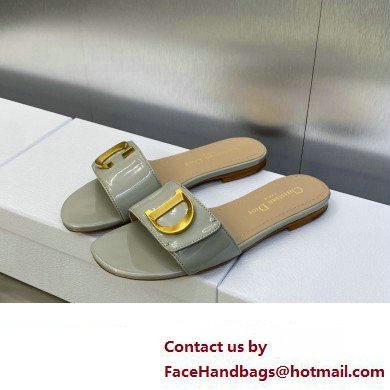 Dior C'est Flat Slides Patent Calfskin Gray 2023