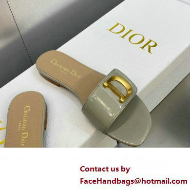 Dior C'est Flat Slides Patent Calfskin Gray 2023