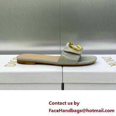 Dior C'est Flat Slides Patent Calfskin Gray 2023