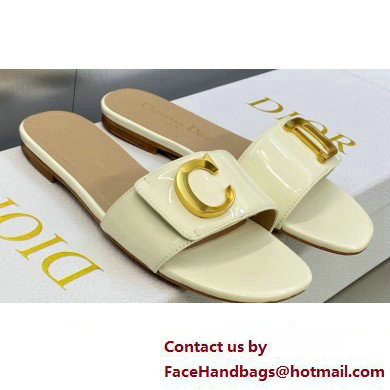 Dior C'est Flat Slides Patent Calfskin White 2023 - Click Image to Close