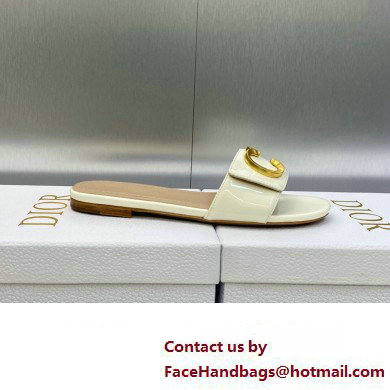 Dior C'est Flat Slides Patent Calfskin White 2023