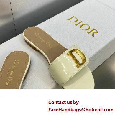 Dior C'est Flat Slides Patent Calfskin White 2023