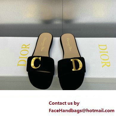 Dior C'est Flat Slides Velvet Black 2023