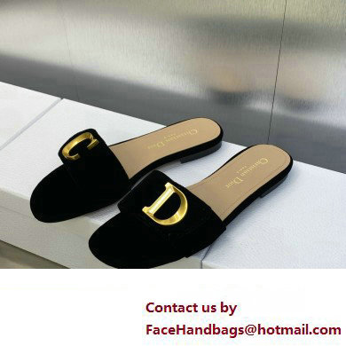 Dior C'est Flat Slides Velvet Black 2023