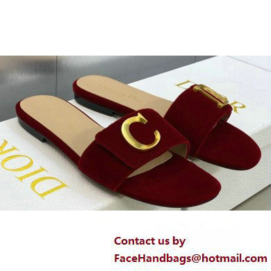 Dior C'est Flat Slides Velvet Burgundy 2023 - Click Image to Close