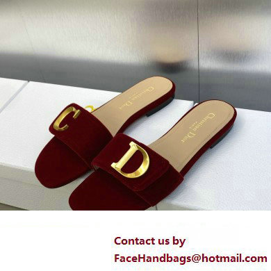 Dior C'est Flat Slides Velvet Burgundy 2023