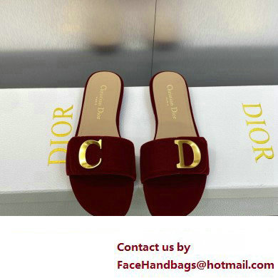 Dior C'est Flat Slides Velvet Burgundy 2023