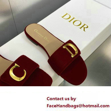 Dior C'est Flat Slides Velvet Burgundy 2023