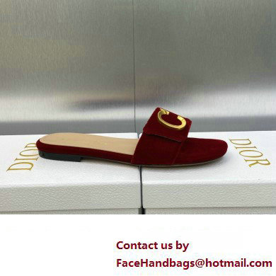 Dior C'est Flat Slides Velvet Burgundy 2023