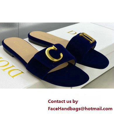 Dior C'est Flat Slides Velvet Dark Blue 2023