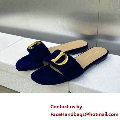 Dior C'est Flat Slides Velvet Dark Blue 2023