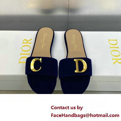 Dior C'est Flat Slides Velvet Dark Blue 2023