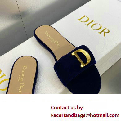 Dior C'est Flat Slides Velvet Dark Blue 2023