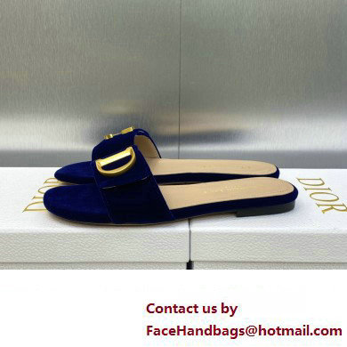 Dior C'est Flat Slides Velvet Dark Blue 2023