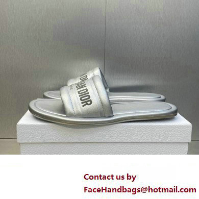 Dior Every-D Flat Slides in Embossed Lambskin Silver 2023