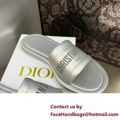 Dior Every-D Flat Slides in Embossed Lambskin Silver 2023