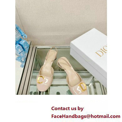 Dior Heel 3.5cm C'est Slingback Pumps in Patent Calfskin Beige 2023