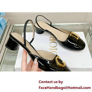 Dior Heel 3.5cm C'est Slingback Pumps in Patent Calfskin Black 2023