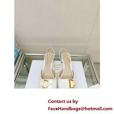 Dior Heel 3.5cm C'est Slingback Pumps in Patent Calfskin White 2023