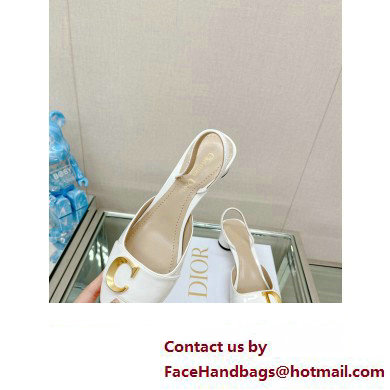 Dior Heel 3.5cm C'est Slingback Pumps in Patent Calfskin White 2023