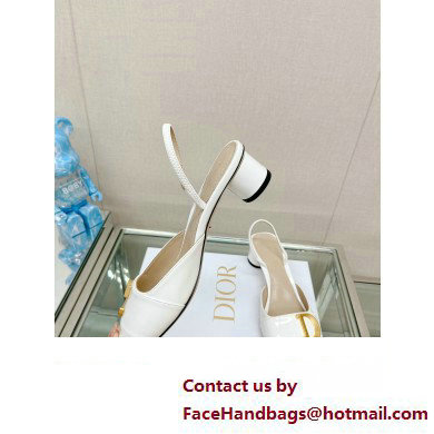 Dior Heel 3.5cm C'est Slingback Pumps in Patent Calfskin White 2023