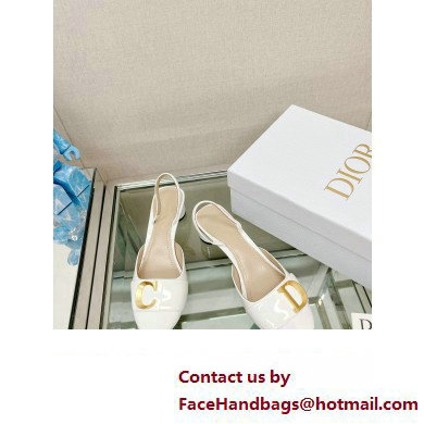 Dior Heel 3.5cm C'est Slingback Pumps in Patent Calfskin White 2023