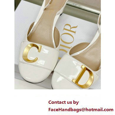 Dior Heel 3.5cm C'est Slingback Pumps in Patent Calfskin White 2023