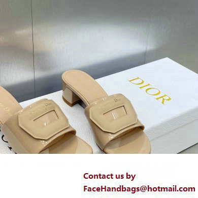 Dior Heel 3.5cm Day Slides in Patent Calfskin Beige 2023