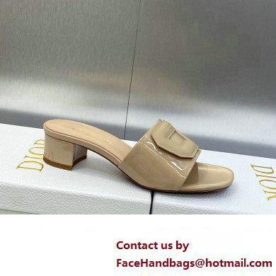 Dior Heel 3.5cm Day Slides in Patent Calfskin Beige 2023