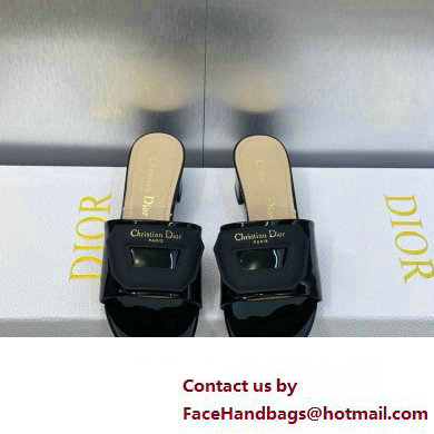 Dior Heel 3.5cm Day Slides in Patent Calfskin Black 2023 - Click Image to Close