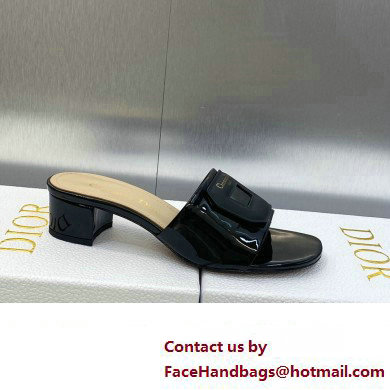 Dior Heel 3.5cm Day Slides in Patent Calfskin Black 2023