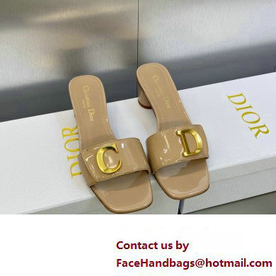 Dior Heel 4.5cm C'est Slides Patent Calfskin Beige 2023 - Click Image to Close