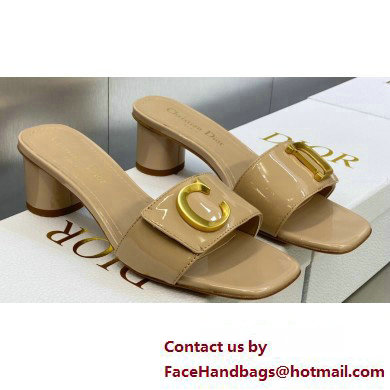 Dior Heel 4.5cm C'est Slides Patent Calfskin Beige 2023