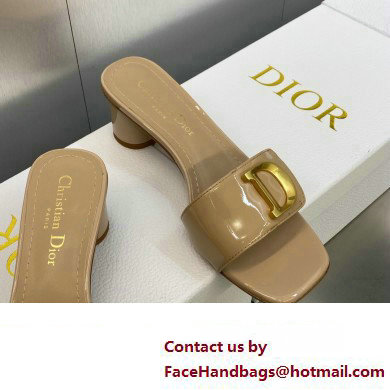 Dior Heel 4.5cm C'est Slides Patent Calfskin Beige 2023