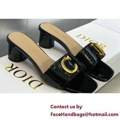 Dior Heel 4.5cm C'est Slides Patent Calfskin Black 2023