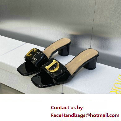 Dior Heel 4.5cm C'est Slides Patent Calfskin Black 2023