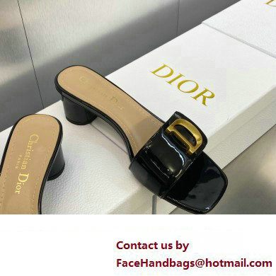 Dior Heel 4.5cm C'est Slides Patent Calfskin Black 2023