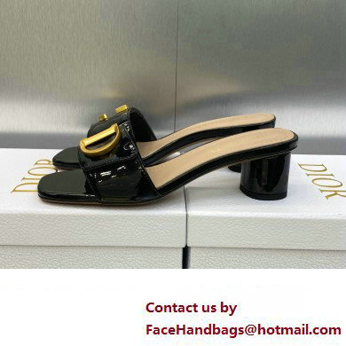 Dior Heel 4.5cm C'est Slides Patent Calfskin Black 2023