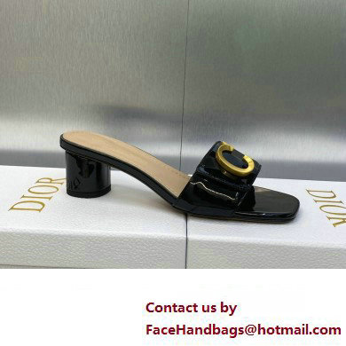 Dior Heel 4.5cm C'est Slides Patent Calfskin Black 2023