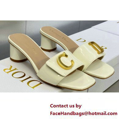 Dior Heel 4.5cm C'est Slides Patent Calfskin White 2023