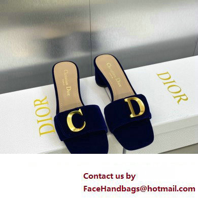 Dior Heel 4.5cm C'est Slides Velvet Dark Blue 2023 - Click Image to Close