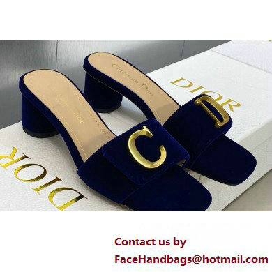 Dior Heel 4.5cm C'est Slides Velvet Dark Blue 2023