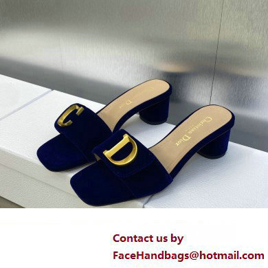 Dior Heel 4.5cm C'est Slides Velvet Dark Blue 2023