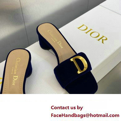 Dior Heel 4.5cm C'est Slides Velvet Dark Blue 2023