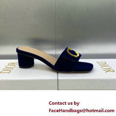 Dior Heel 4.5cm C'est Slides Velvet Dark Blue 2023