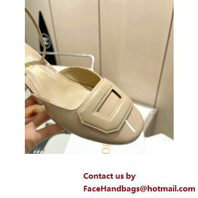 Dior Heel 4.5cm Day Slingback Pumps in Patent Calfskin Beige 2023