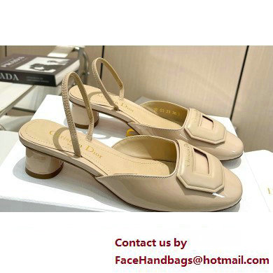 Dior Heel 4.5cm Day Slingback Pumps in Patent Calfskin Beige 2023